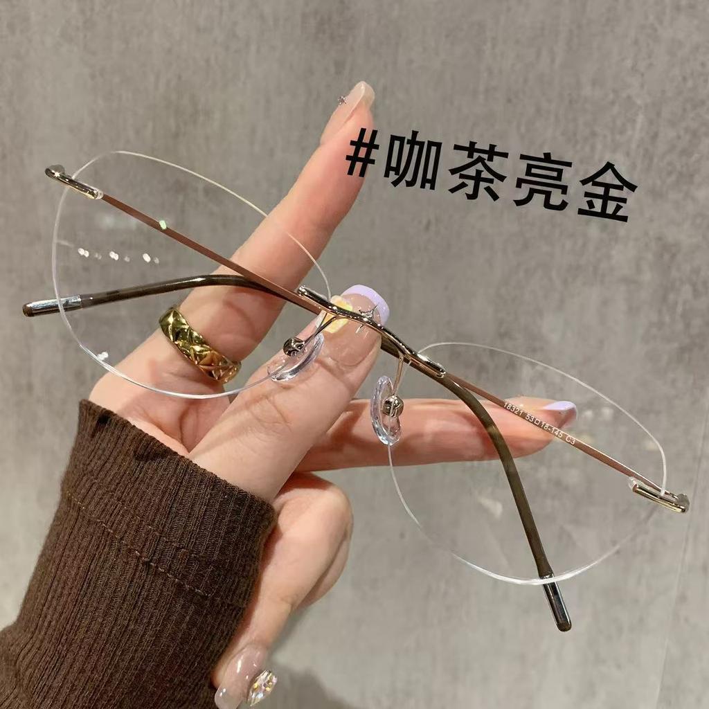 For Women with Myopia Can Be Matched with Degree Flat Glasses, Small Frame, High Intelligence, Pure Desire, Plain Face, Gold Silk Glasses Frame.