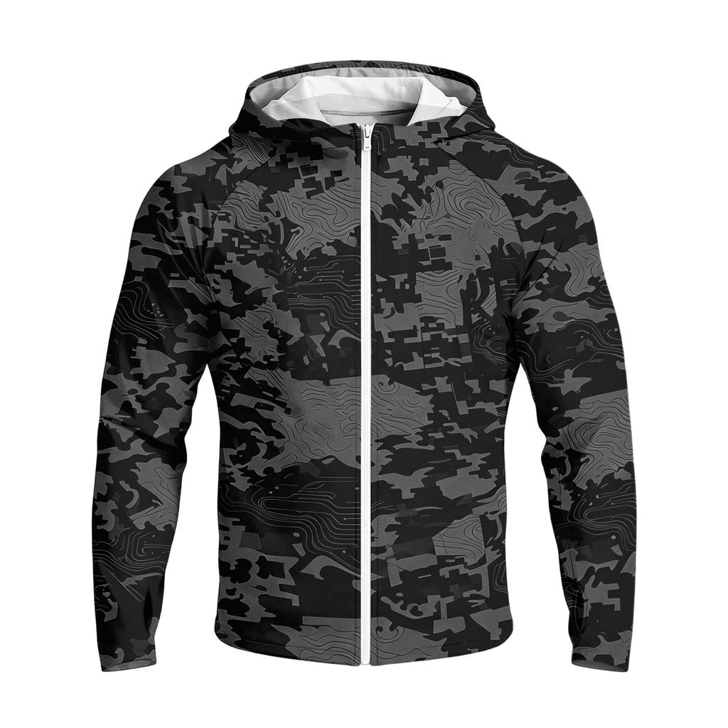 Men's Casual Raglan Sleeve Hooded Long Sleeve Sun Protection Jacket Lightweight Breathable Outdoor Sportswear with Full Zip Front