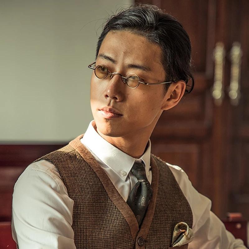 Vintage flerfärgade linser med ultrasmå bågar för män och kvinnor, retro, punk, hiphop-stil, runda, icke-polariserade glasögon