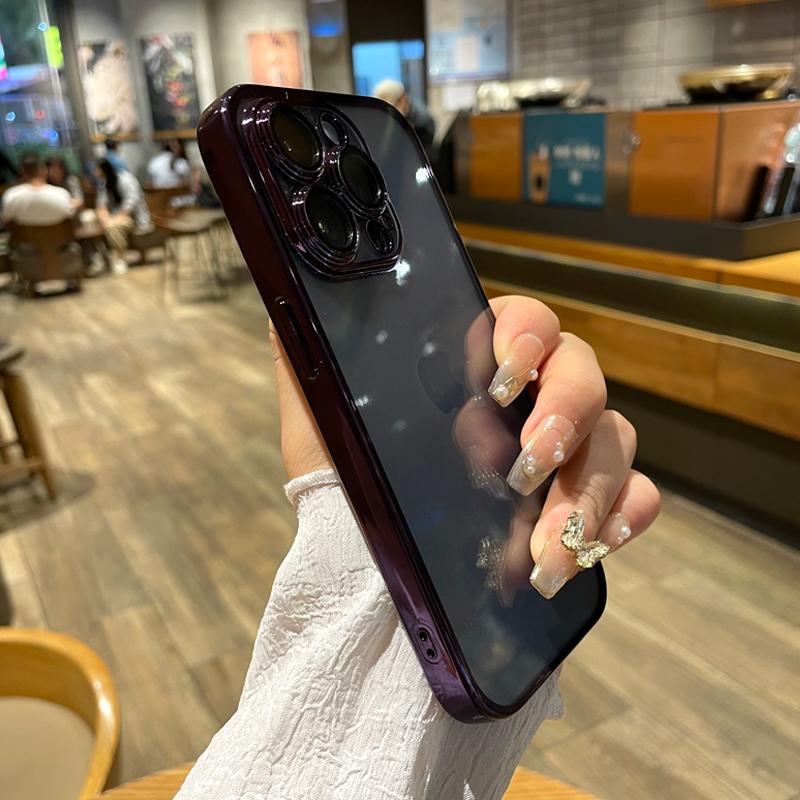 Plating Transparent Silicone Case For IPhone 15 14 Plus 13 11 12 15 Pro Max Mini XR X XS 7 8 SE Lens Shockproof Acrylic Cover