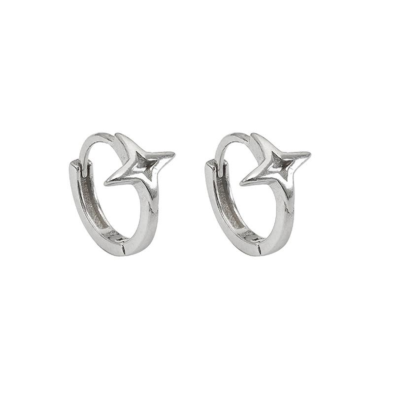 Unisex Stacked Star Hoop Earrings - Japanese & Korean Style, Versatile Daily Wear, Hollow Four-Pointed Star Ear Cuffs