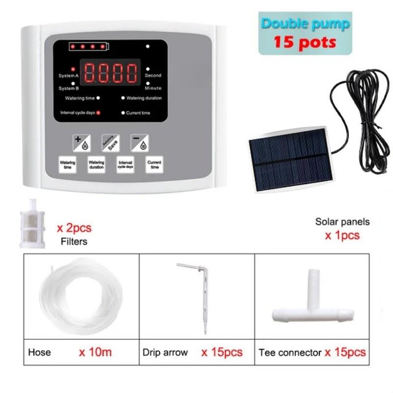 Double Pump Automatic Watering Device Controller Timer System Solar Energy Intelligent Garden Drip Irrigation Device