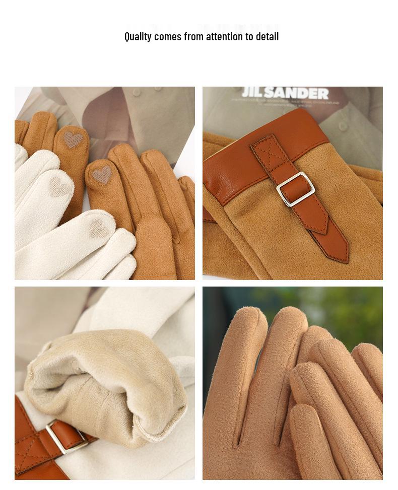 Women's Plush Suede Gloves: Warm, Touchscreen-Compatible for Winter Cycling, Driving & Skiing