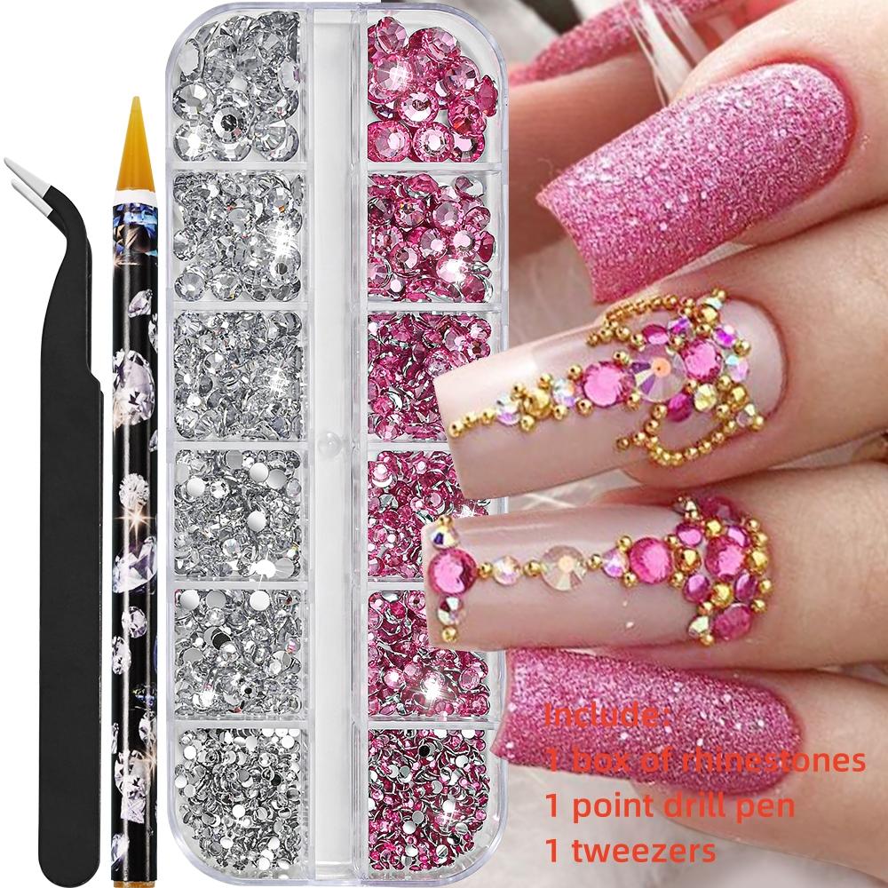 1 Box Luxus Glänzende Diamant Nagelkunst Strasssteine Stein Strass Glas 3D Nägel Zubehör Schmuck AB/Bunt Hotfix Maniküre Dekorationen#
