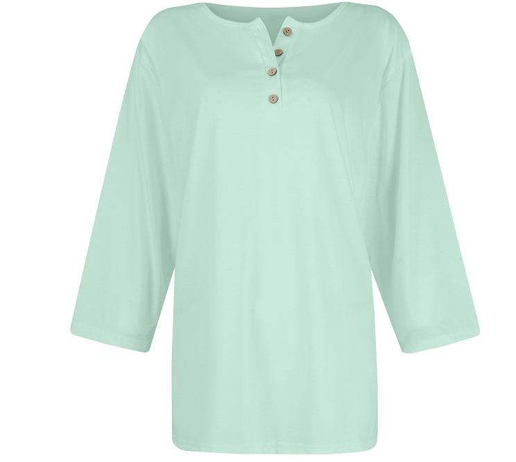 Women's Long Sleeve Round Neck Button Detail Blouse Solid Color Casual Top