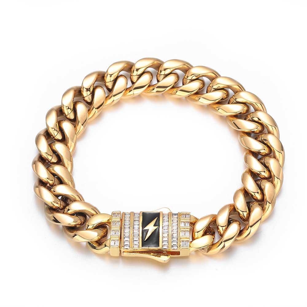 NUOYA Stainless Steel Cuban Link Bracelet Customizable Logo Unisex Iced Out Diamond Clasp Cuban Chain Bracelet for Men