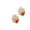  Retro Red Square Crystal Earrings - Niche Design with Modern Flair