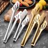 Stainless Steel Serving Tongs with Slotted Heads BBQ Buffet Food Clips Heat-Resistant Rust-Proof Hollow Chuck Design Kitchen Utensils