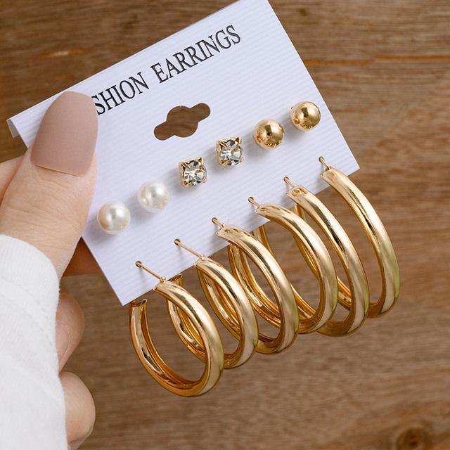 XP17 Gold Geometric Pearl Hoop Earring Set