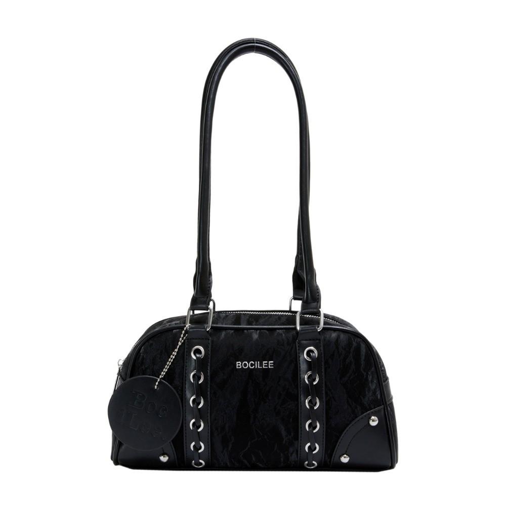 

PU Leather Boston Pillow Bag Casual Woman Shoulder Bag Niche Design Underarm Bowling Bag Girls чёрный