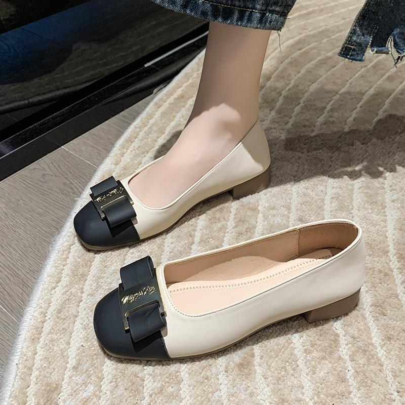 Coarse Heel Single Shoes Women's Spring and Autumn New Temperament Color Matching Light Mouth Medium Heel High Heels