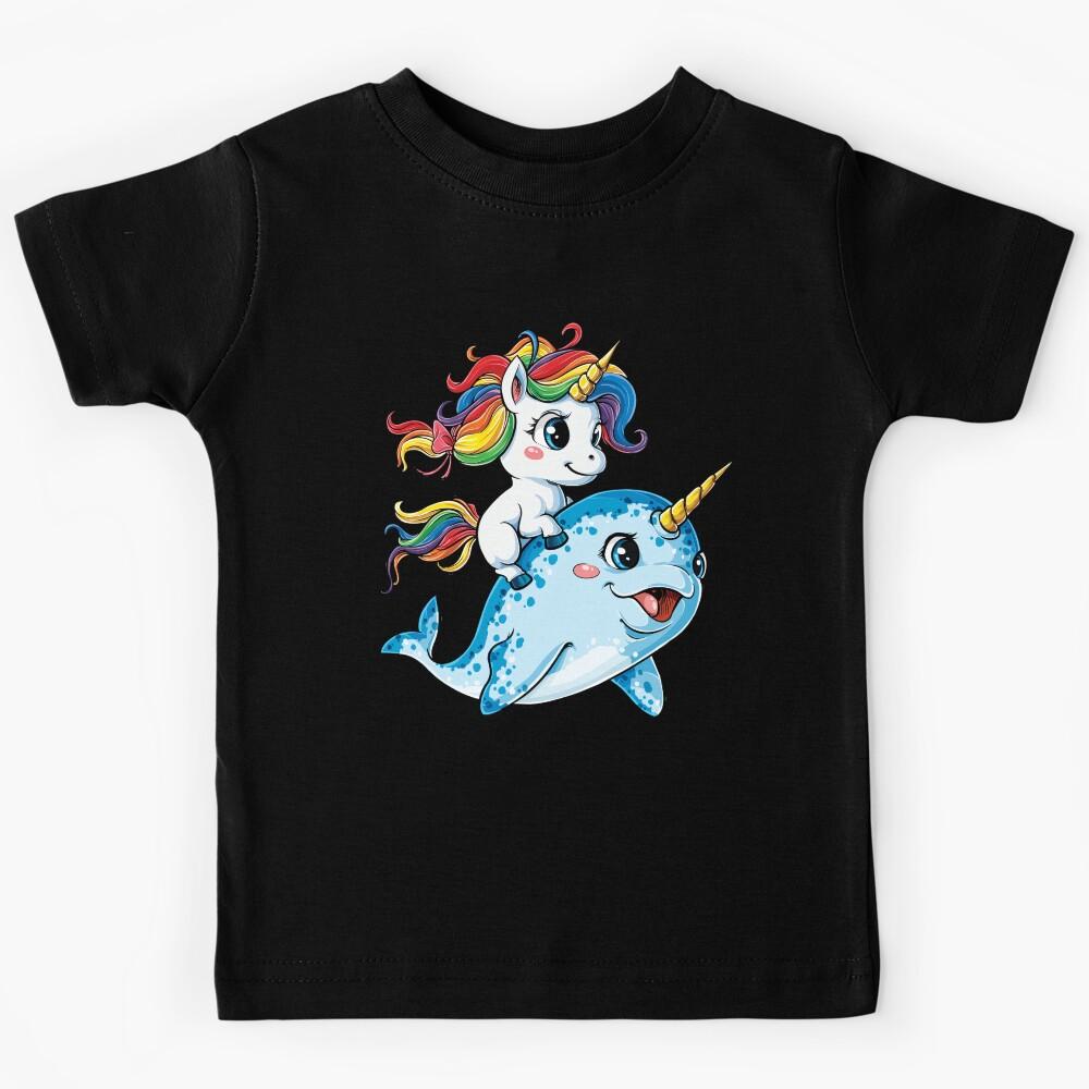 Unicorn Riding Narwhal T shirt Squad Girls Kids Rainbow Unicorns Gifts Party Kids T-Shirt 150