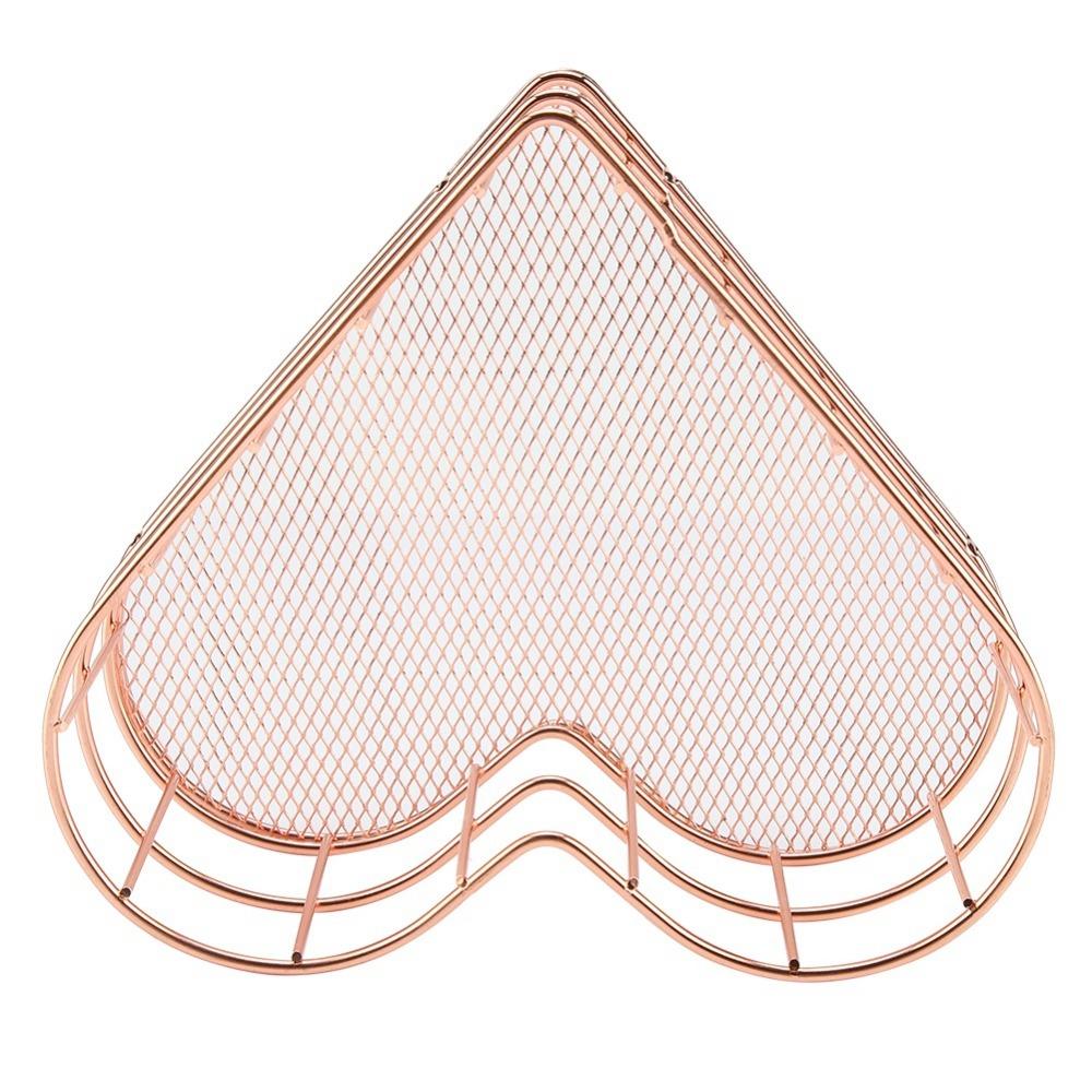 Rose Golden Heart Shape Storage Basket Heart Shaped Metal File Storage Basket  Household Use