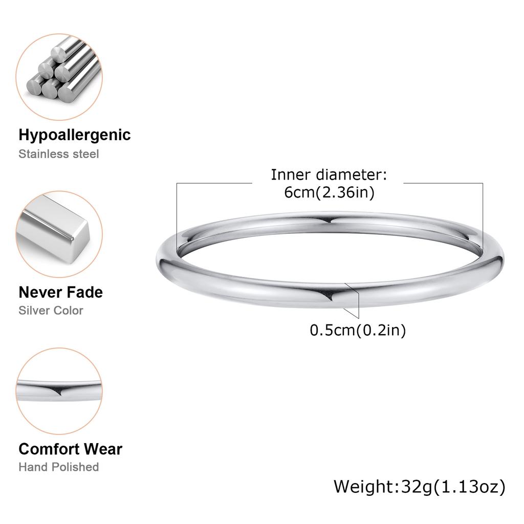 Stainless Steel Polished Cuff Bracelet for Women Silver Gold Color Wristband Plain Slip Bangle Stackable Bracelets Chic Jewelry