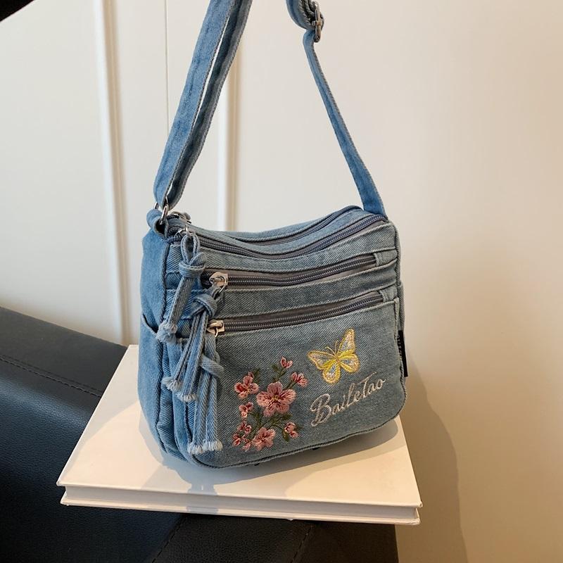 Vintage vyšívaná džínová taška Dámská taška přes rameno Crossbody taška