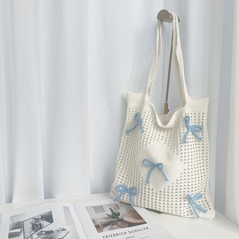 Yogodlns Gehäkelte Umhängetasche für Damen, großes Fassungsvermögen, Schleifen-Design, Ästhetik, Handtasche, Shopper, tägliche Umhängetasche, lässige Pendlertasche
