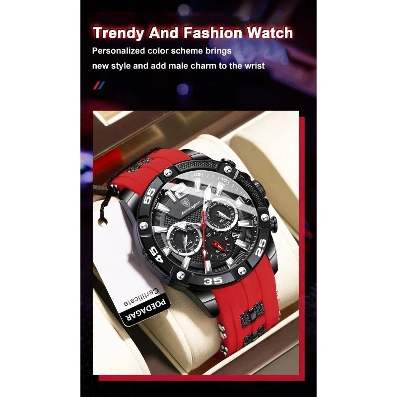 POEDAGAR Orologio da Polso da Uomo di Lusso Cronografo Sportivo Cinturino in Silicone Orologi Impermeabile Luminoso Data Orologio al Quarzo Moda
