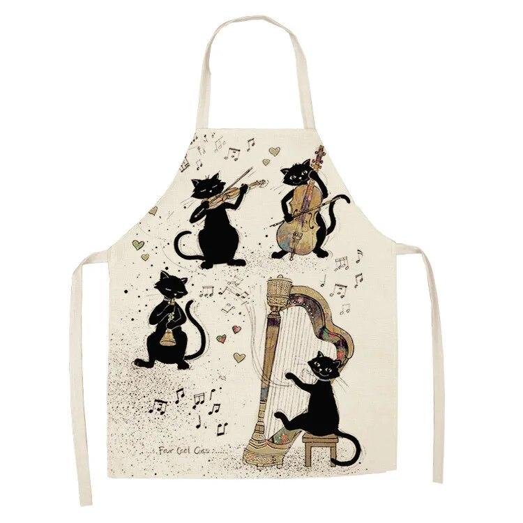 1 Pack Cute Cat Pattern Kitchen Cooking Baking BBQ Aprons for Men and Women Linen Bibs Home Cleaning Accessories
