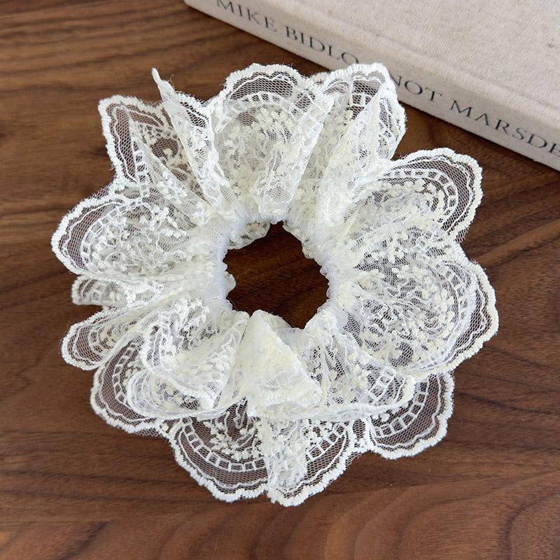 Ballet Style French White Lace Embroidery Large Hair Scrunchies For Women Retro Sweet Mesh Hair Bands Hair Ties Ponytail Holder