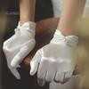 1 paio di guanti da sposa da sposa plissettati lisci in raso antiscivolo con decorazioni in perle finte elastiche di colore puro per ballo, banchetto, cocktail party, guanti da donna