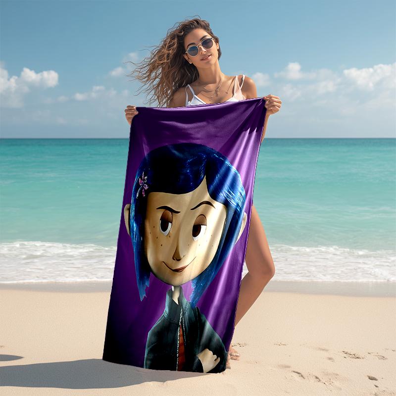 1pc C-Coraline Beach Towel, Comfortable and Thick, and Swimming/Bath/Picnic/Camping Towel, Suitable for Seaside Beaches