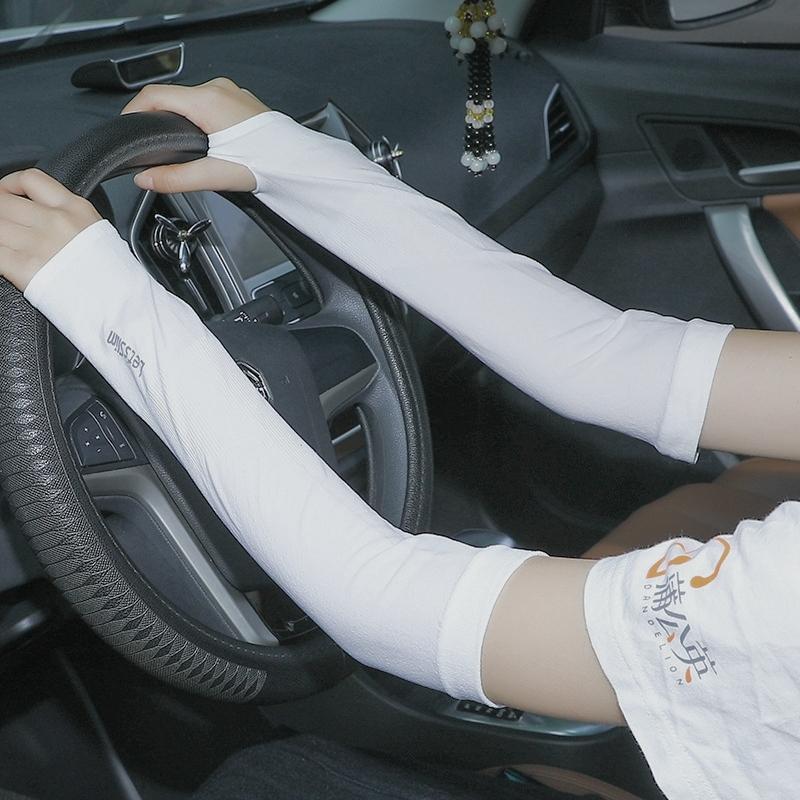 UV Solar Arm Sleeves Woman Men Cycling Fingerless Gloves Cool Muff Summer Ice Silk Elastic Arm Cover Driving Anti-Sunburn Sleeve