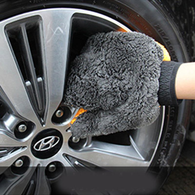 Soft Car Washing Gloves Double-sided Fleece Microfiber Chenille Drying Cloth Car Body Window Tire Cleaning Glove Thicken
