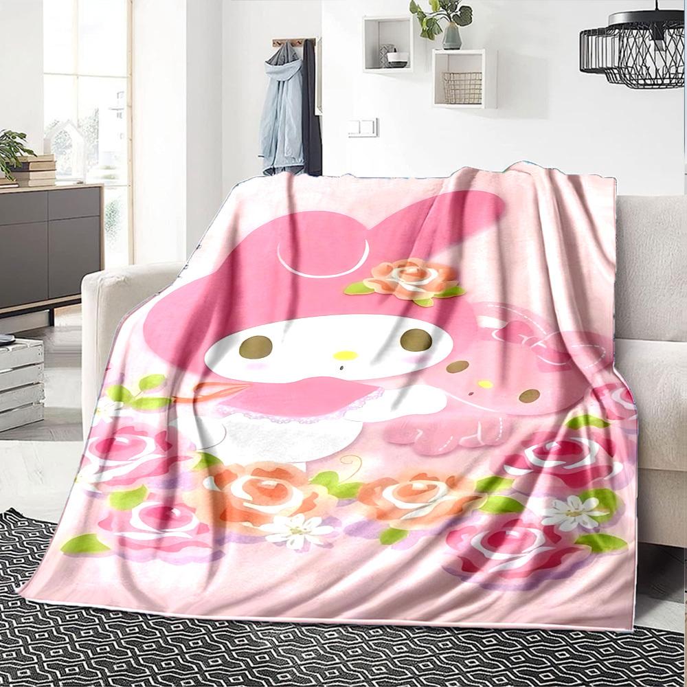1pc My Melody Flowers Blanket Lightweight Flannel Throw for Sofa Bed Travel Camping Livingroom Office Couch Chair