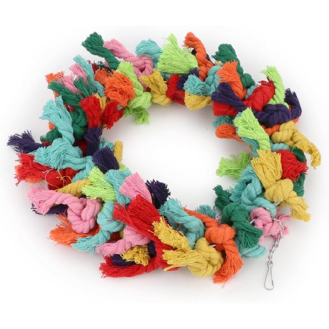 Bunter Baumwollseil-Aufhängring für Vögel, Papageien-Pflege-, Grooming-, Knabber-, Kletter-, Beißspielzeug für Graupapageien, Kakadus, Sittiche