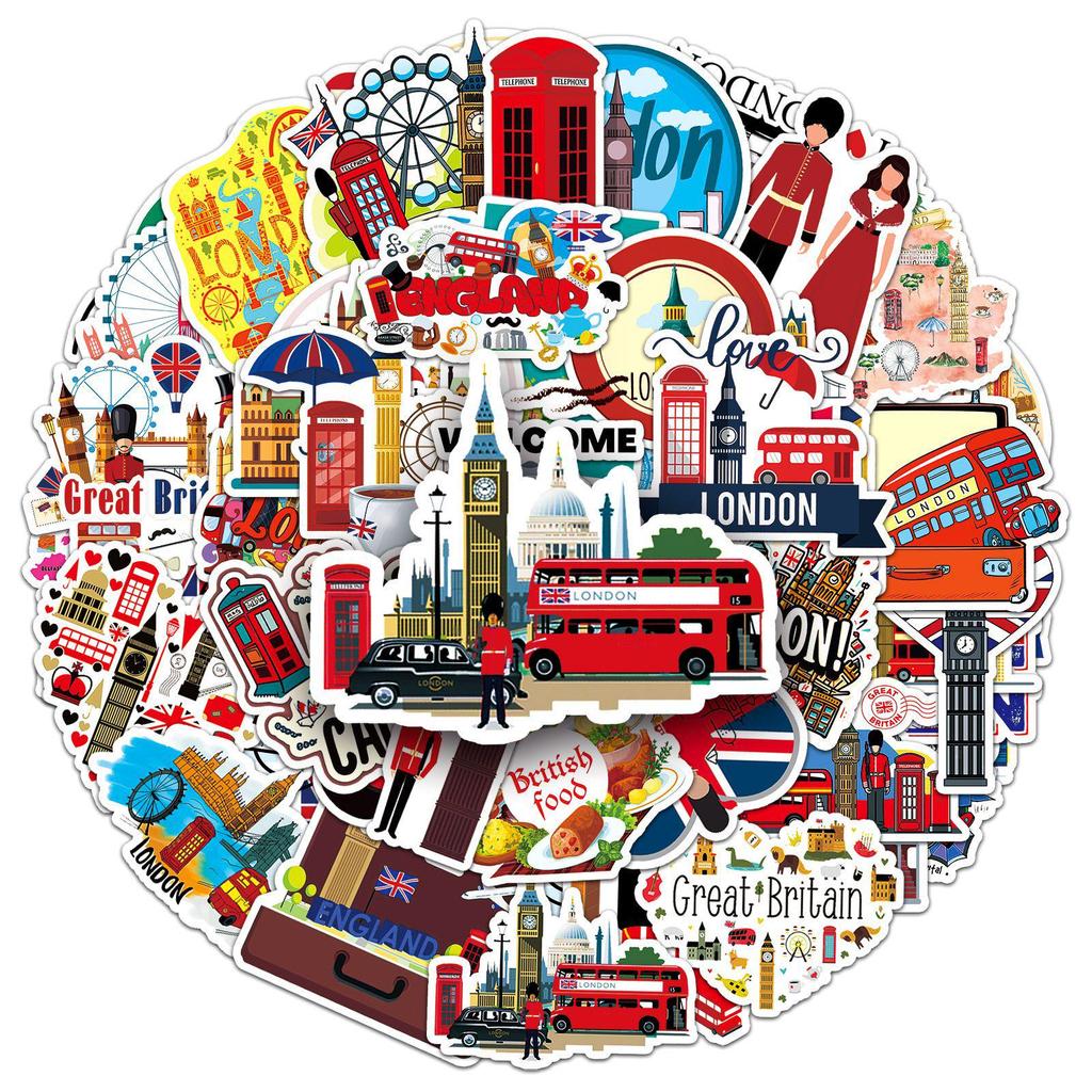 50 UK-Themed Outdoor Cartoon Scenery Stickers for Travel Mugs, Laptops, Phones, and Suitcases