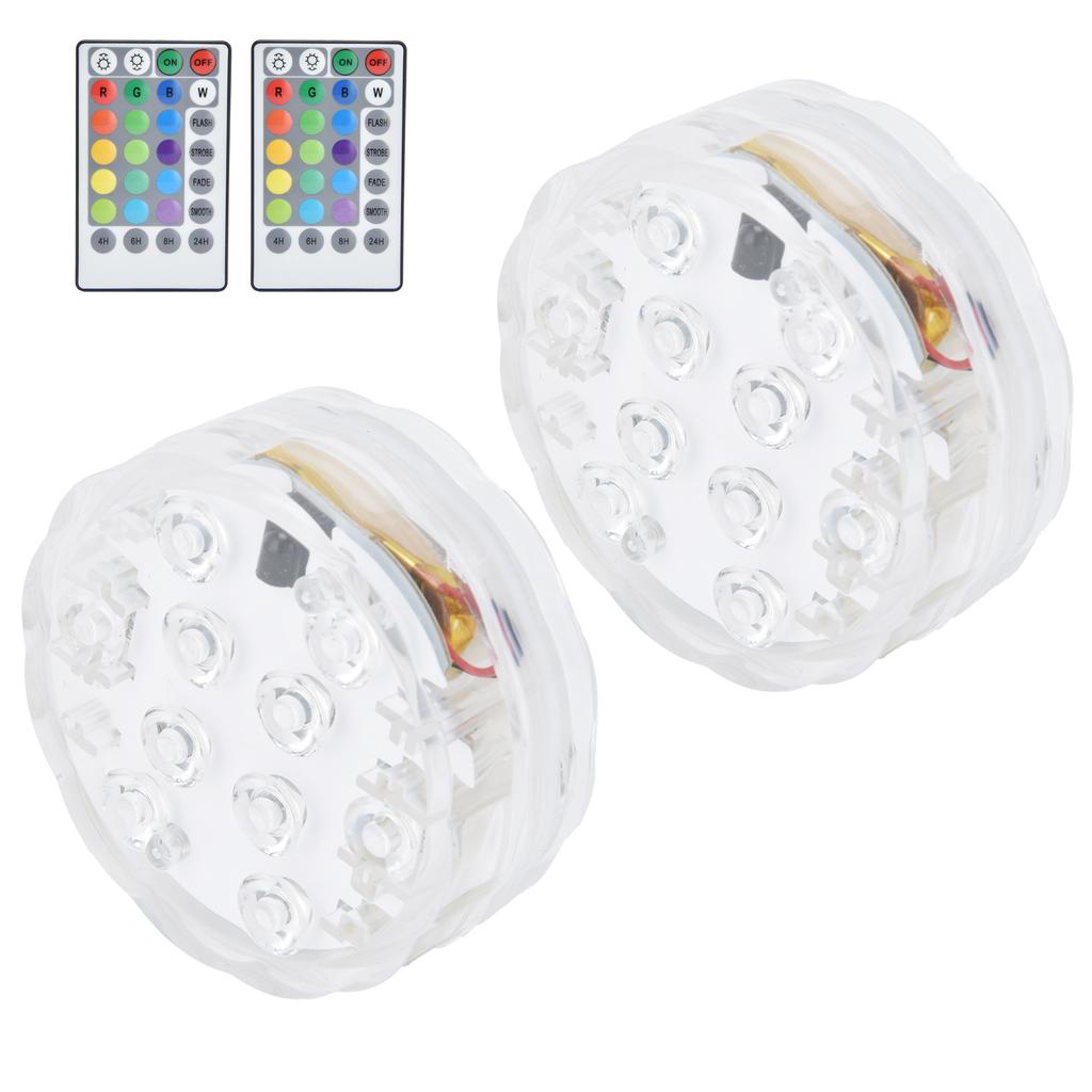 2 Stück 10LED Tauchlampe 16?Farbiges USB-Laden mit 28?Schlüssel-Fernbedienung Timing Unterwasserlampe