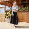 Sancai 2026 Spring High-Waist Ruffled A-Line Long Skirt