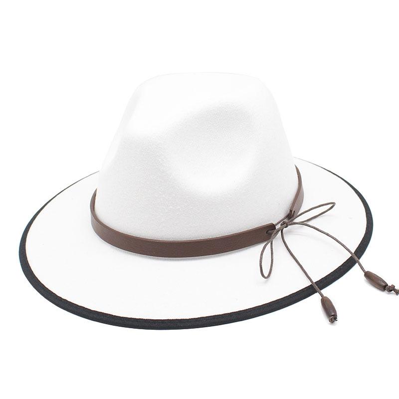 2022 White Hemmed Woolen Top Hat Versatile Jazz Hat British Wide-Brimmed Panama Cowboy Hat Children