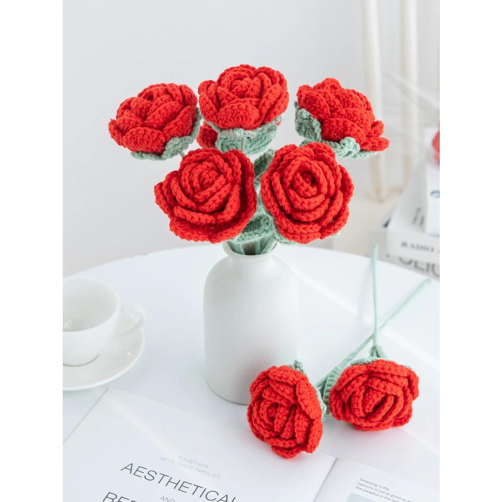 1/3pcs Artificial Handmade Crochet Rose Finish Product Outdoor Garden Arch Wedding Bridal Bouquet Home Bonsai Party Diy Gift Box