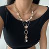 Vintage Baroque imitation pearl pendant stacked necklace female punk alloy portrait pendant item jewelry