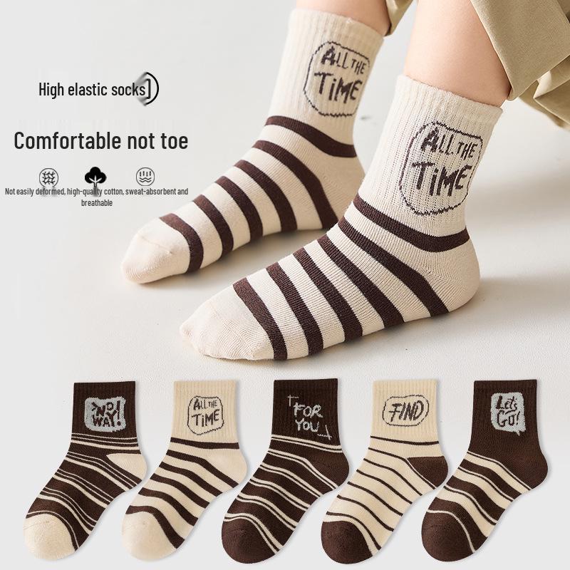 25 Nouvelles Chaussettes en Coton Mi-Mollet Couleur Unie pour Filles Automne/Hiver