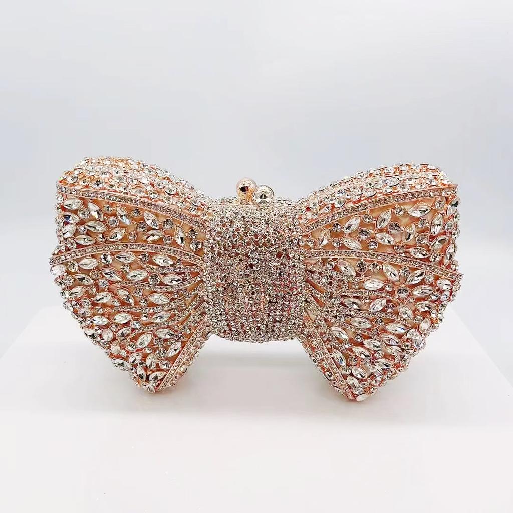 Green Bow Rhinestone Evening Bag Gold Hard Metal Crystal Wedding Handbags Bridal Party Cluches Diamond Women Cocktail Purses