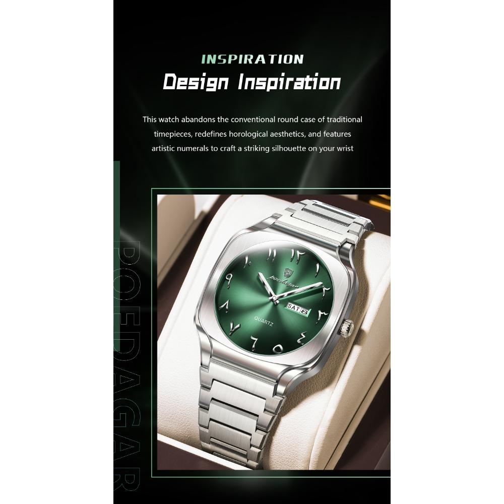 POEDAGAR Luxury Man Wristwatch Original Business Stainless Steel Quartz Watch Waterproof Date Men's Watches Week Clock Reloj