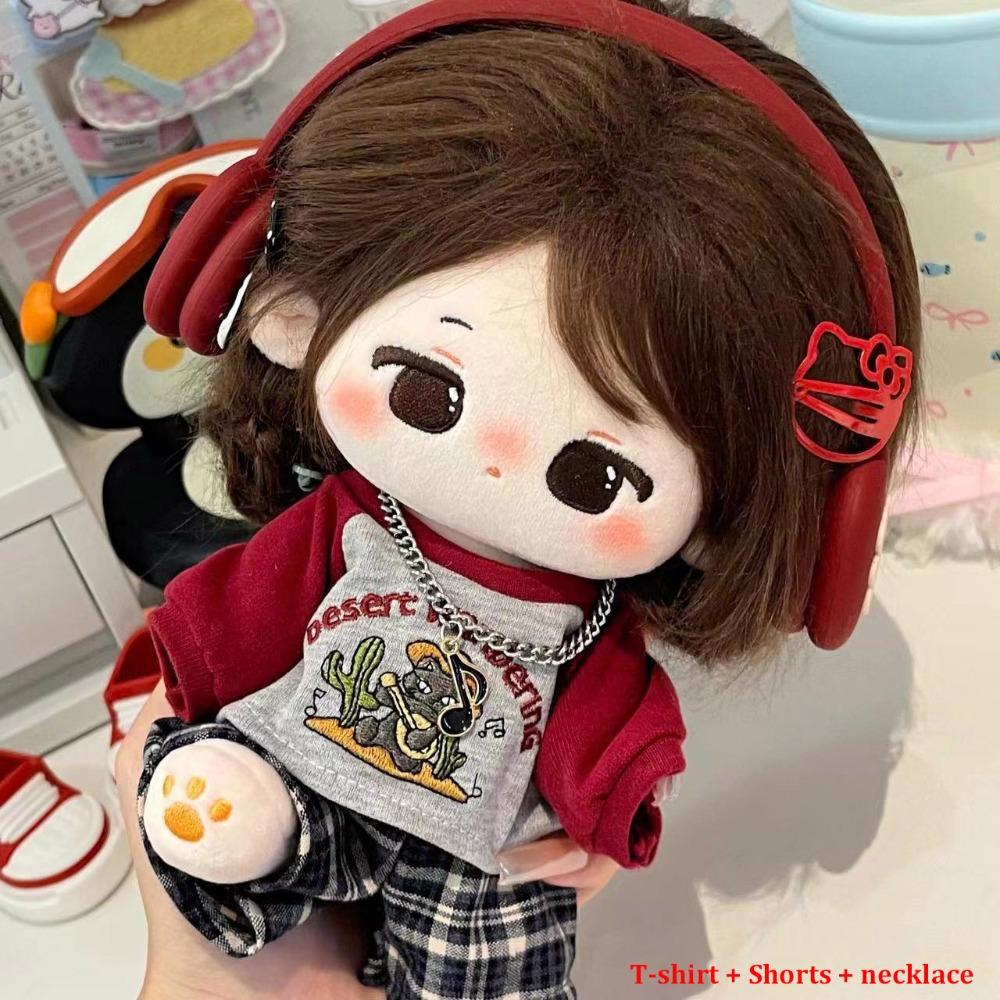 Doll Suit Costume Change Game 20CM Cotton Doll Clothes Lovely with Necklace Doll Suit Dress Up DIY T-shirt Shorts Set Kids Toys