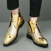 Projektant Nowy Męski Urok Złoty Patchwork Sukienka Skórzane Sznurowane Buty Dla Mężczyzn Luksusowy Dżentelmen Botki Do Kostki Ślubne Balowe Obuwie