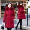 Women's Mid-Length Winter Fur Collar Hooded Cotton Jacket - Fashionable Slimming Warmth