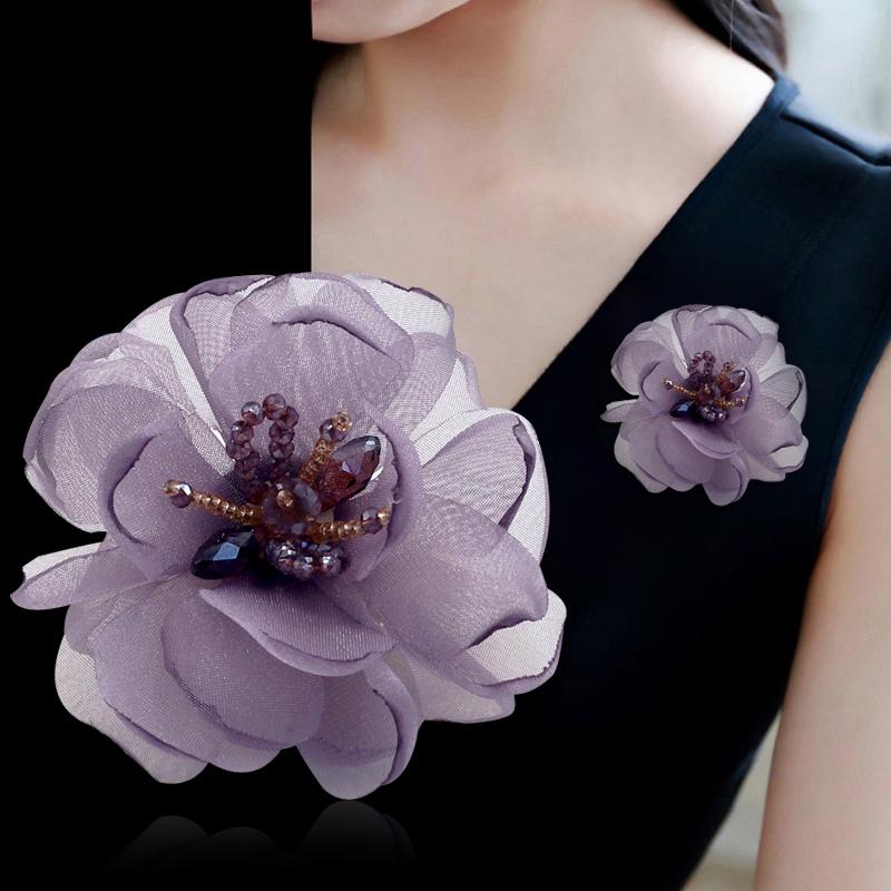 Korean Fabric Flower Brooch Corsage: Elegant Gauze Pin for Women
