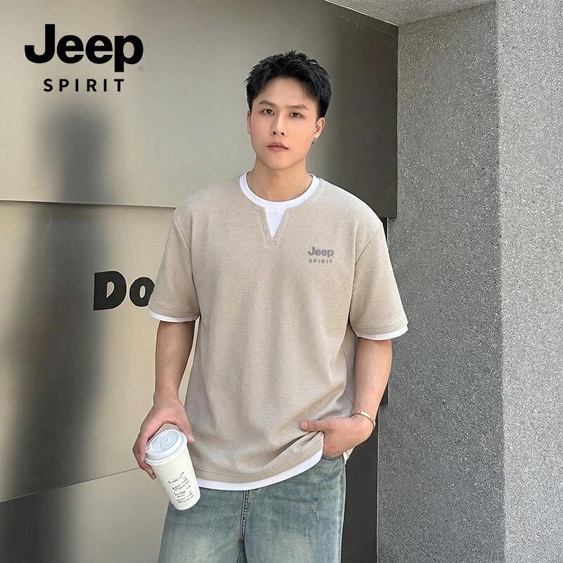 JEEP SPIRIT Men s Waffle Faux Two-Piece Short Sleeve T-Shirt M
