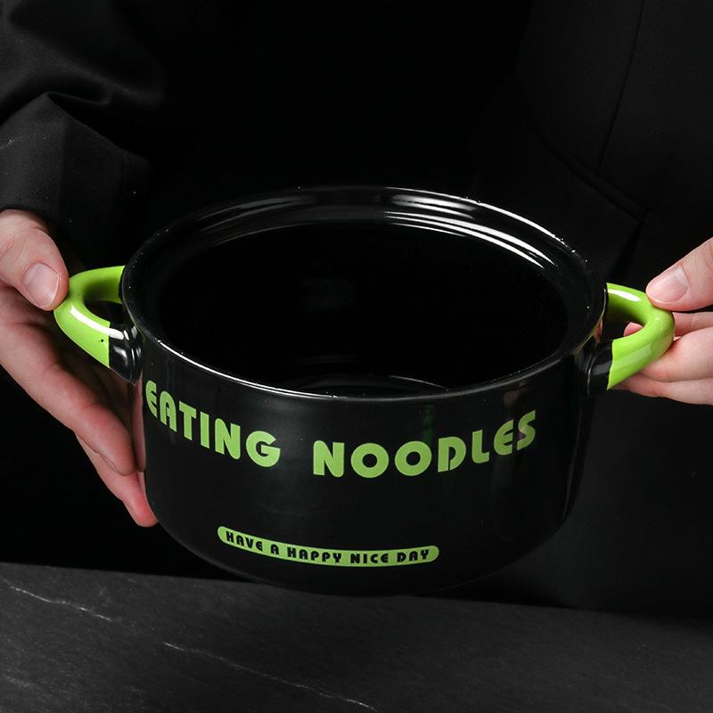 High-value Cute Instant Noodle Bowl with Lid 2024 New Household Binaural Ceramic Soup Bowl Student Dormitory Snail Powder Bowl