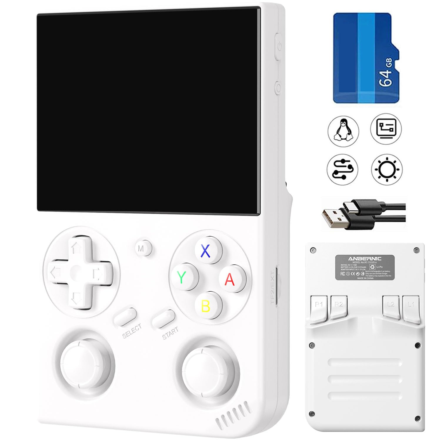 

RG35XX Pro Portable Game Console Linux System IPSOCA Full Screen Vibration Motor WiFi Online Battle POR (RG35XX White)