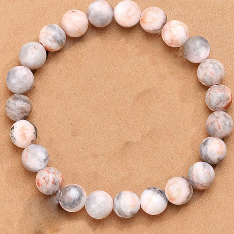 8mm Pink Zebra Stone Bead Bracelet with Gift Card: Perfect Holiday Friendship & Love Gift for Men & Women