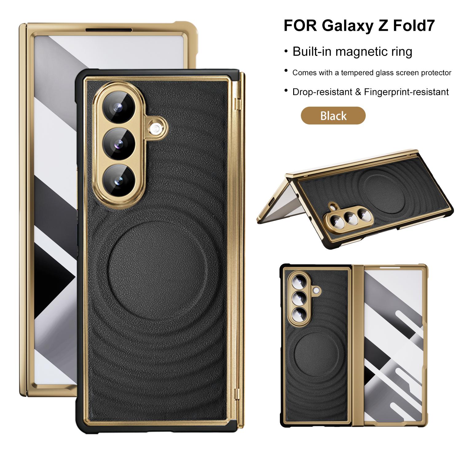 

Для Samsung Galaxy Z Fold7 Розкішна магнітна шкіряна кришка: Гальванізований ТПУ 6-шаровий захист з MagSafe, стійкий до плям та жиру For Galaxy Z Fold 7 чорний