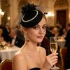 Bridal Fascinator Hat for Brides with Mesh Net Feather Accent Mini Headpiece for Wedding Tea Party Formal Wear