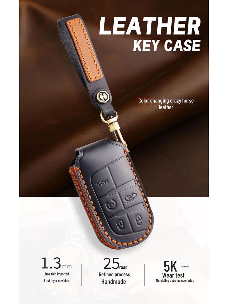 Leather Key Cover for Jeep Compass, Grand Commander, Free Light, and Grand Cherokee