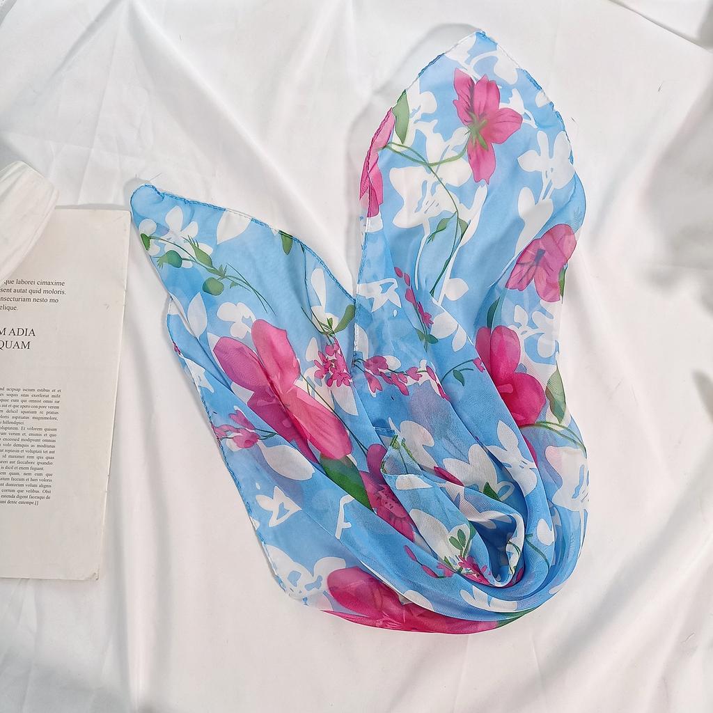 65*65Cm Summer Fashion Chiffon Flower Scarf Ladies Head Neck Square Scarf Shawls Female Hair Ties Bands Neckerchief Shawl